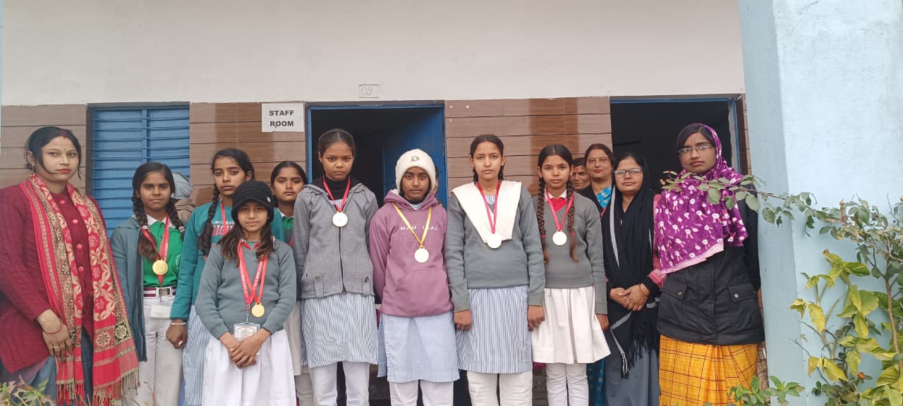 Annual Sports Function – students with medals and teachers