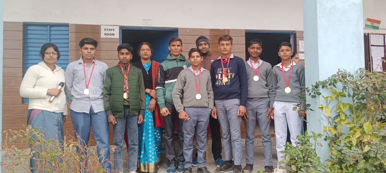 Annual Sports Function – boys with medals and teachers