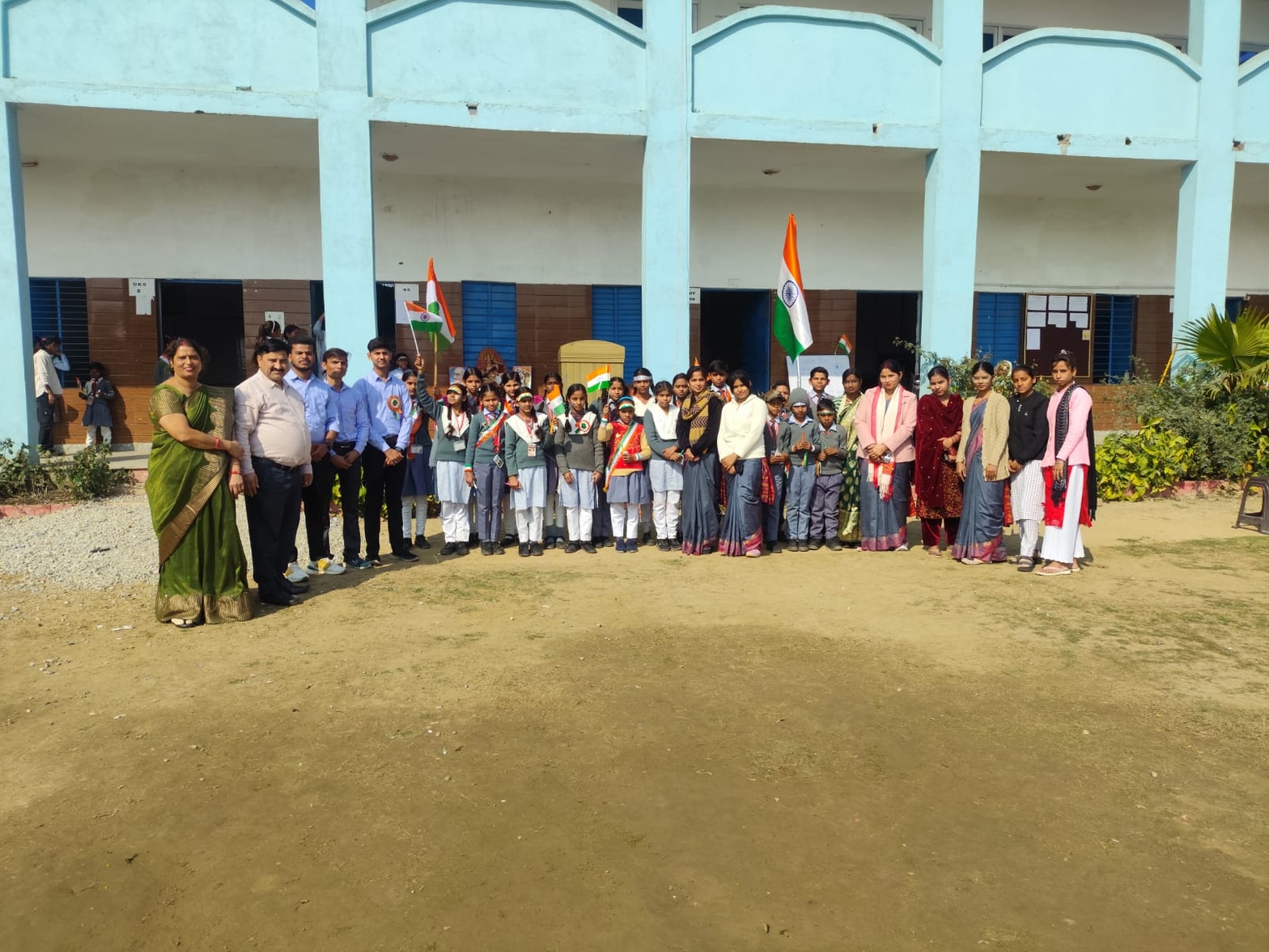 Republic Day celebration at R D S school - students and teachers